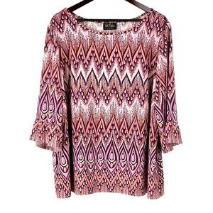 Bob Mackie Women Shirt Sz 2X Wearable Art Top Pink Pullover Stretch Tunic H4